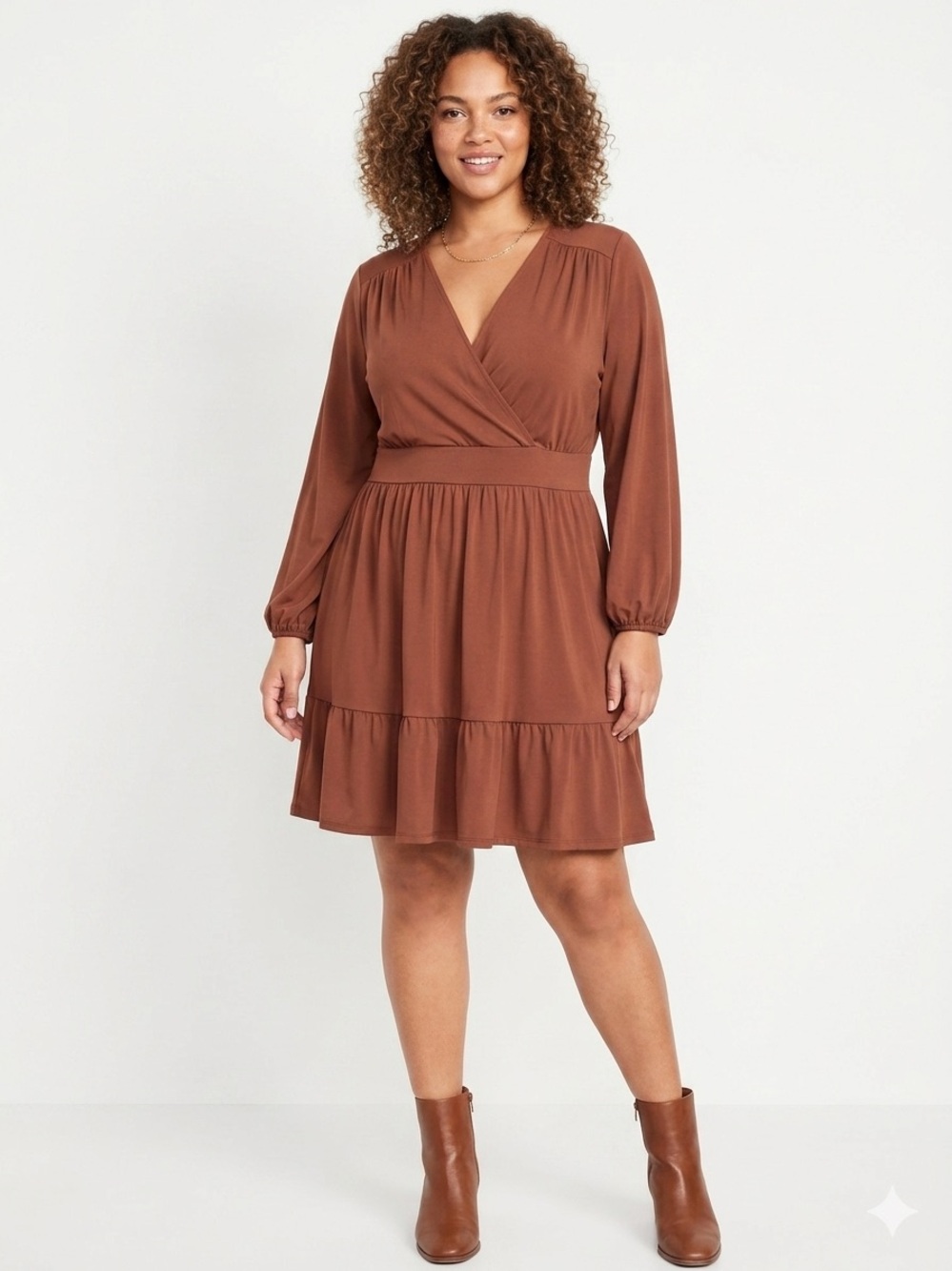 torrid Brown V-Neck A line Dress ruffled with pockets 1X